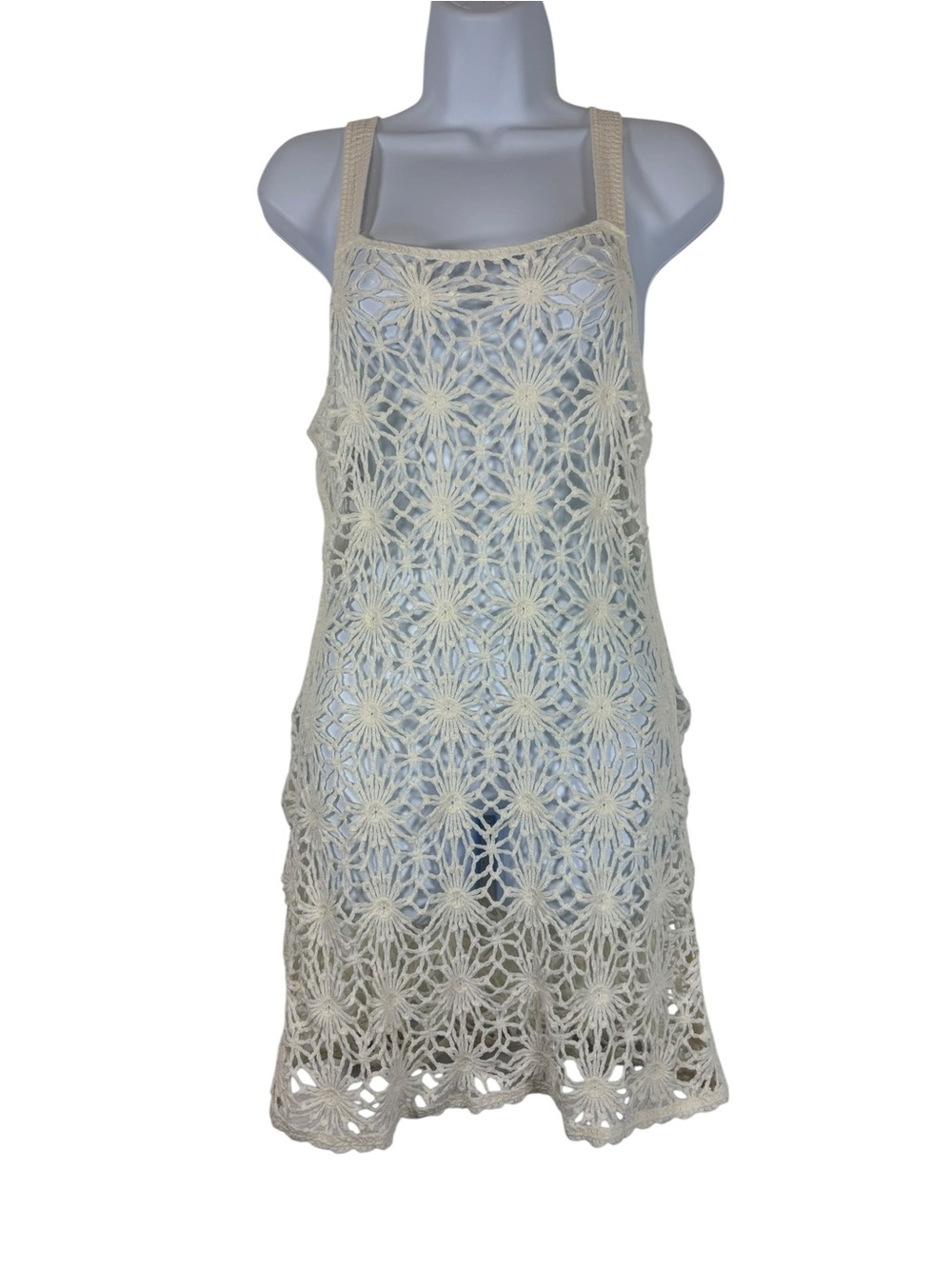 No Boundaries Crochet Swim Cover Up Dress White Boho Beach Tunic Size L 12-14